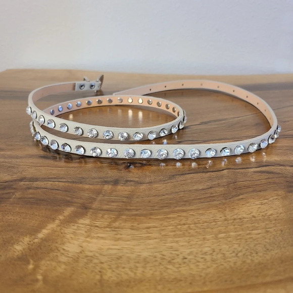 Y2K Ivory Rhinestone Studded Skinny Belt - Picture 3 of 4
